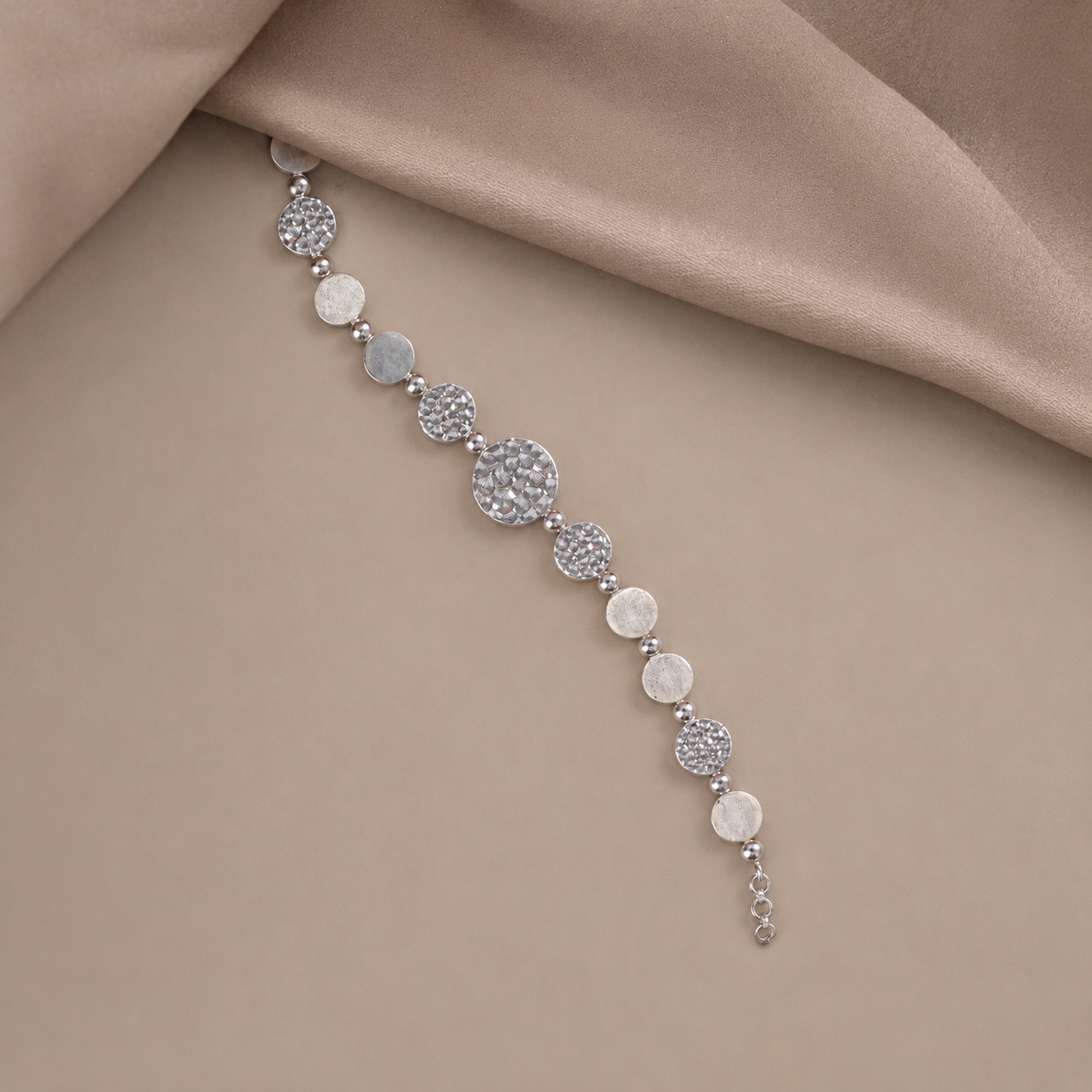 Textured Circle Silver Bracelet