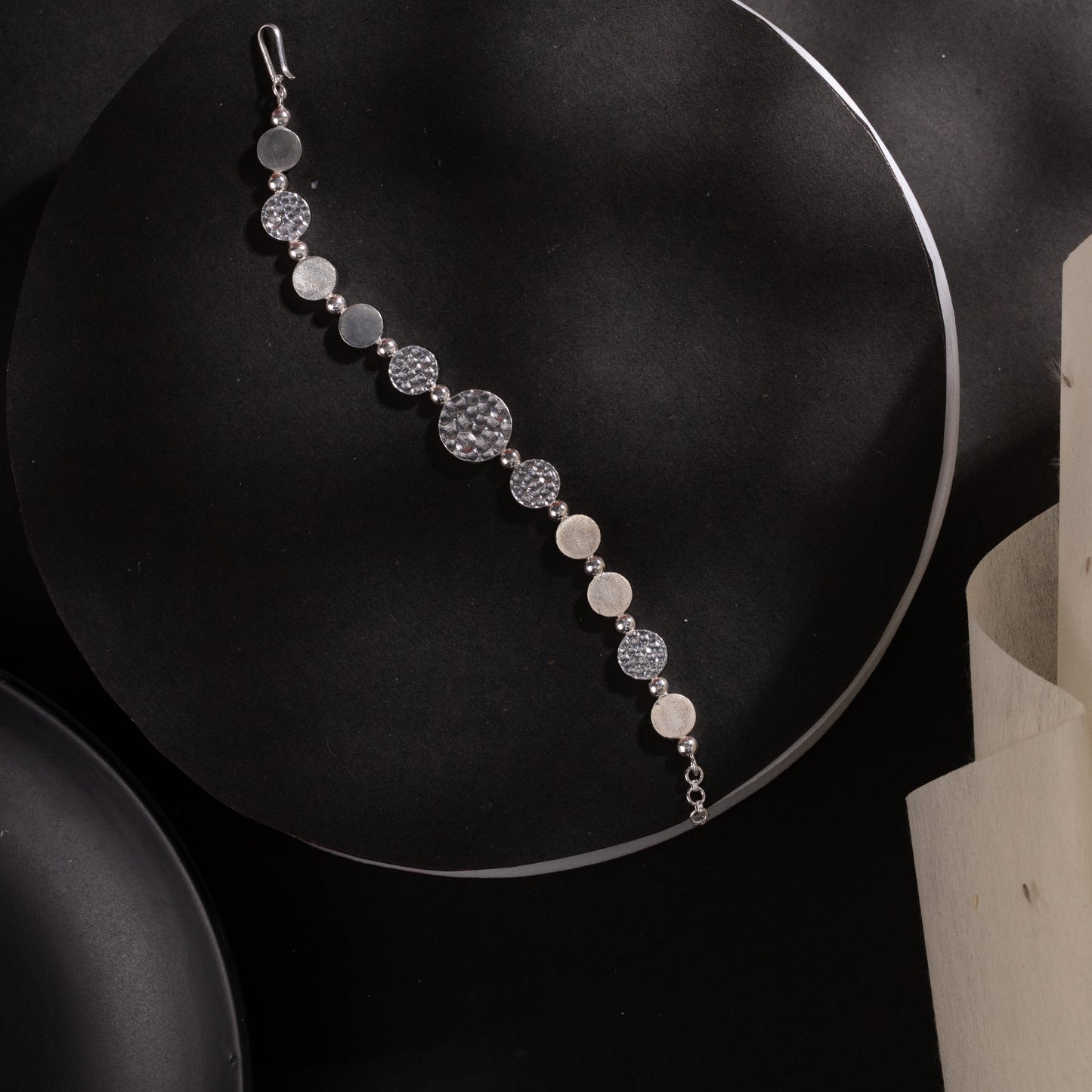 Textured Circle Silver Bracelet