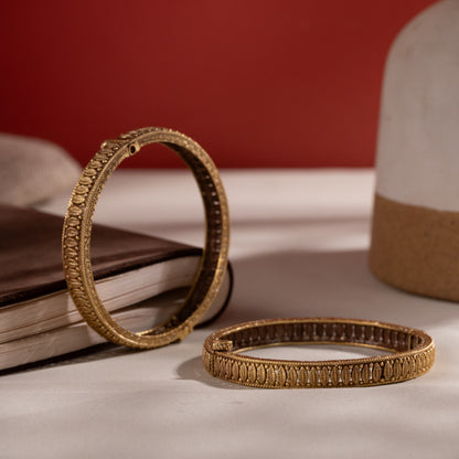 Gold Tone Textured Bangle Pair