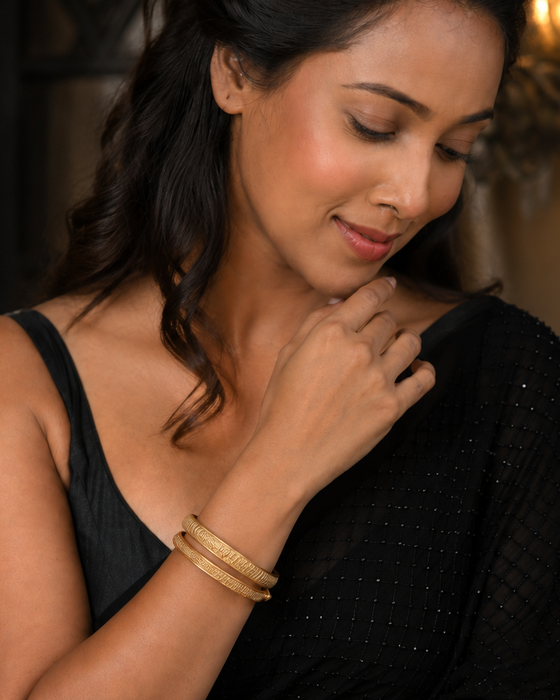 Gold Tone Textured Bangle Pair