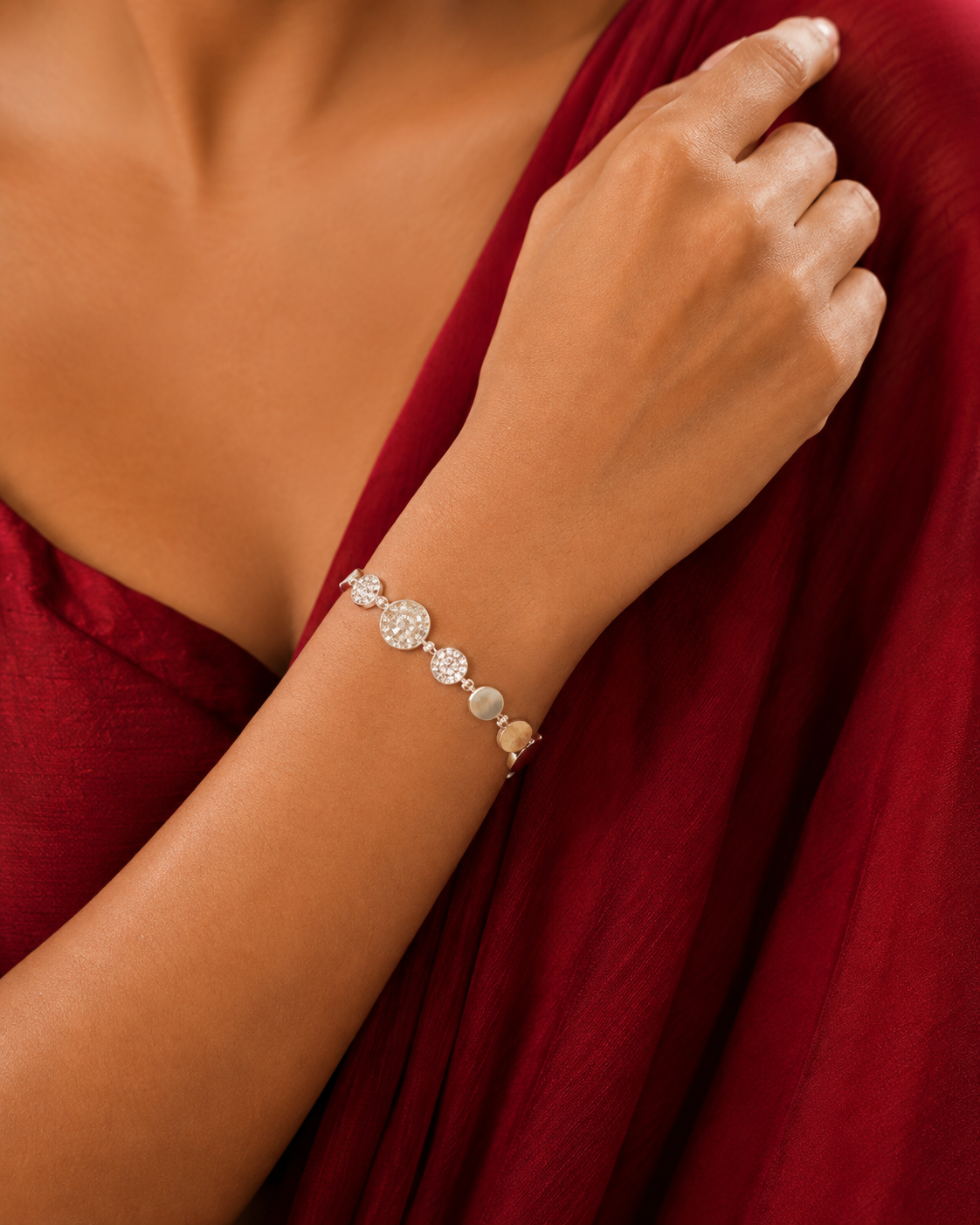 Textured Circle Silver Bracelet