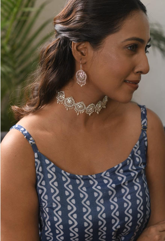 Kavya 925 Silver Jaal Choker Set
